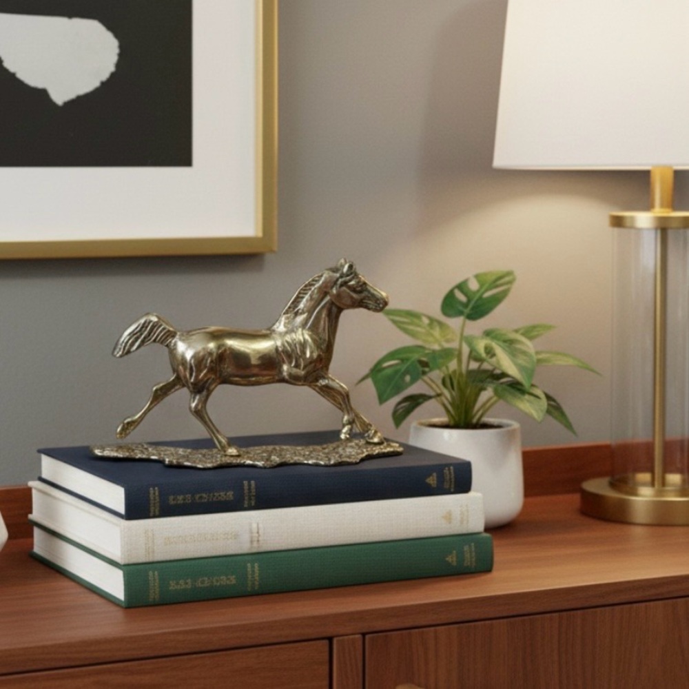 Vintage Solid Brass Running Horse Figurine - MCM Hollywood Regency Decor